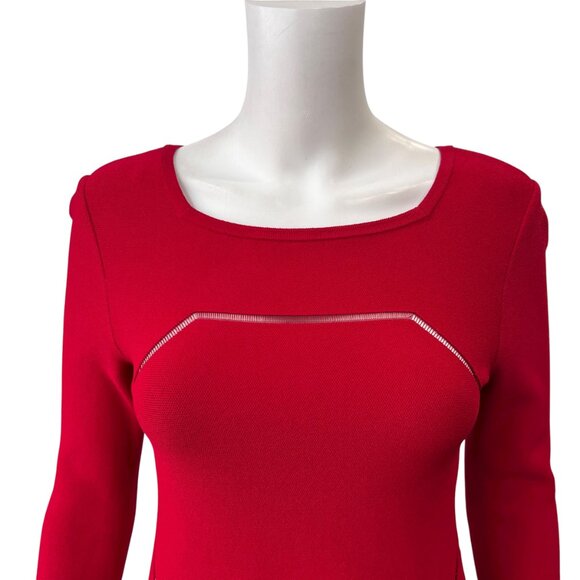 $3700 Alaia Red LS Mesh Stripe Shift Boat Neck Dress size FR 38/6 - Picture 2 of 8